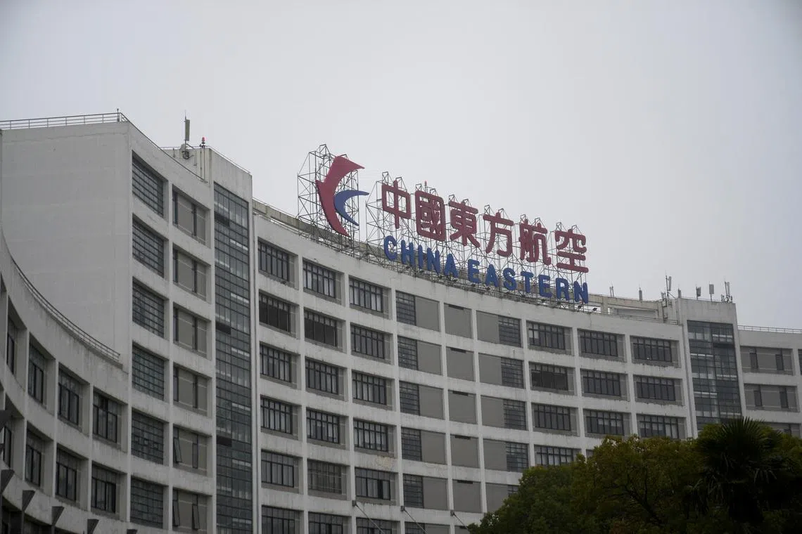 The logo of China Eastern Airlines is pictured at China Eastern Airlines Headquarters in Shanghai, China, March 21, 2023. REUTERS/Aly Song