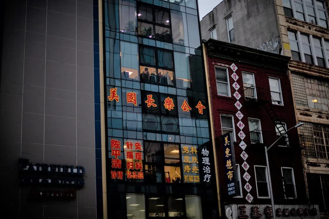 A building in New York's Chinatown, where a Chinese outpost is suspected of conducting police operations without jurisdiction.