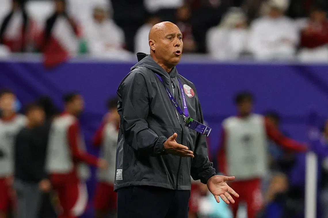 FILE PHOTO: Qatar coach Marquez Lopez reacts during the Asian Cup Round of 16 match against Palestine at Al Bayt Stadium, Al Khor, Qatar - January 29, 2024  REUTERS/Ibraheem Al Omari/File Photo