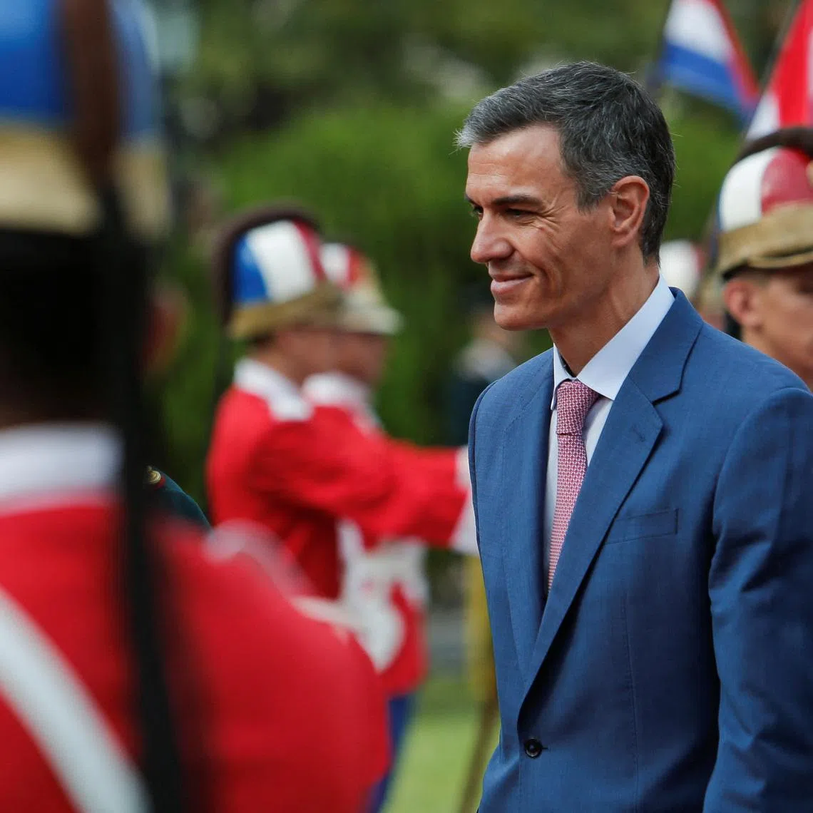 Spain's Prime Minister Pedro Sanchez arrives at the 'Palacio de los Lopez' government palace during his official visit, in Asuncion, Paraguay July 23, 2025. REUTERS/Cesar Olmedo