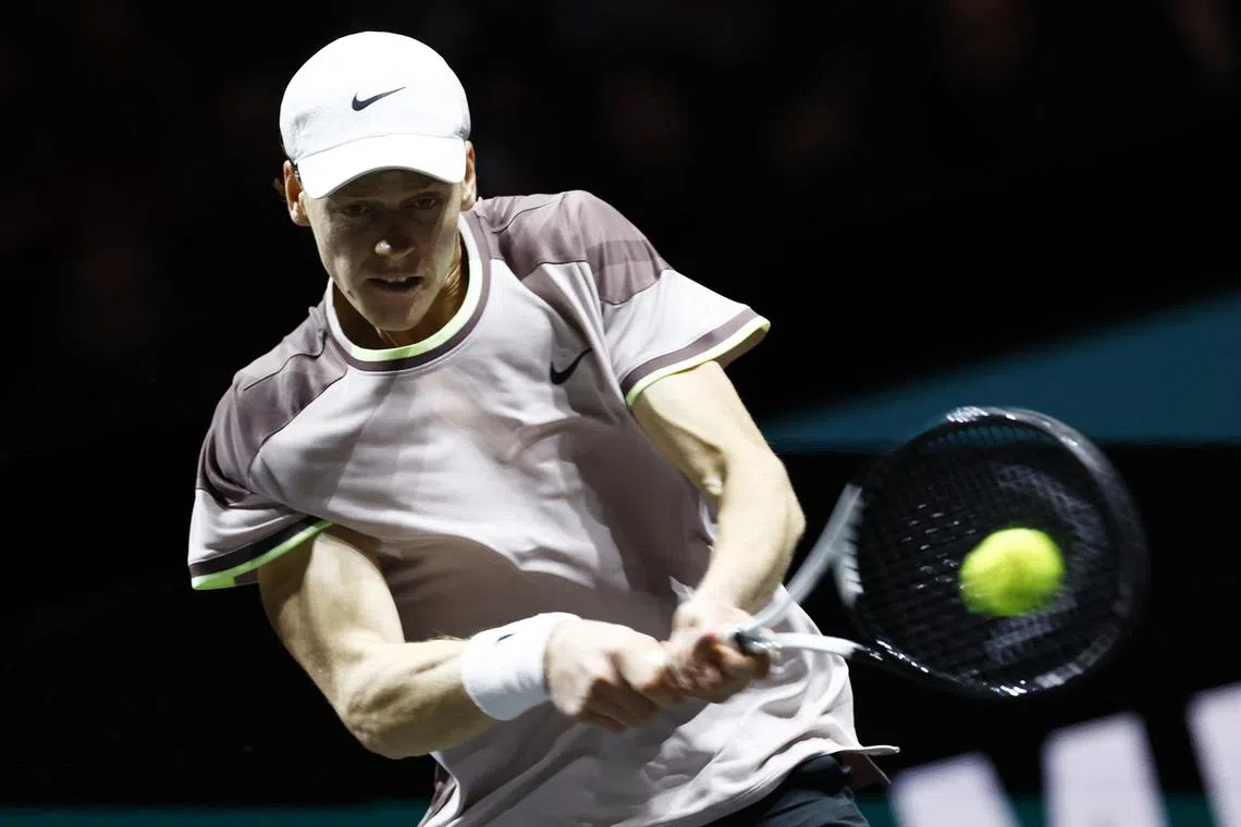 Tennis - ATP 500 - Rotterdam Open - Rotterdam Ahoy, Rotterdam, Netherlands - February 18, 2024 Italy's Jannik Sinner in action during the final match against Australia's Alex de Minaur REUTERS/Piroschka Van De Wouw/File Photo