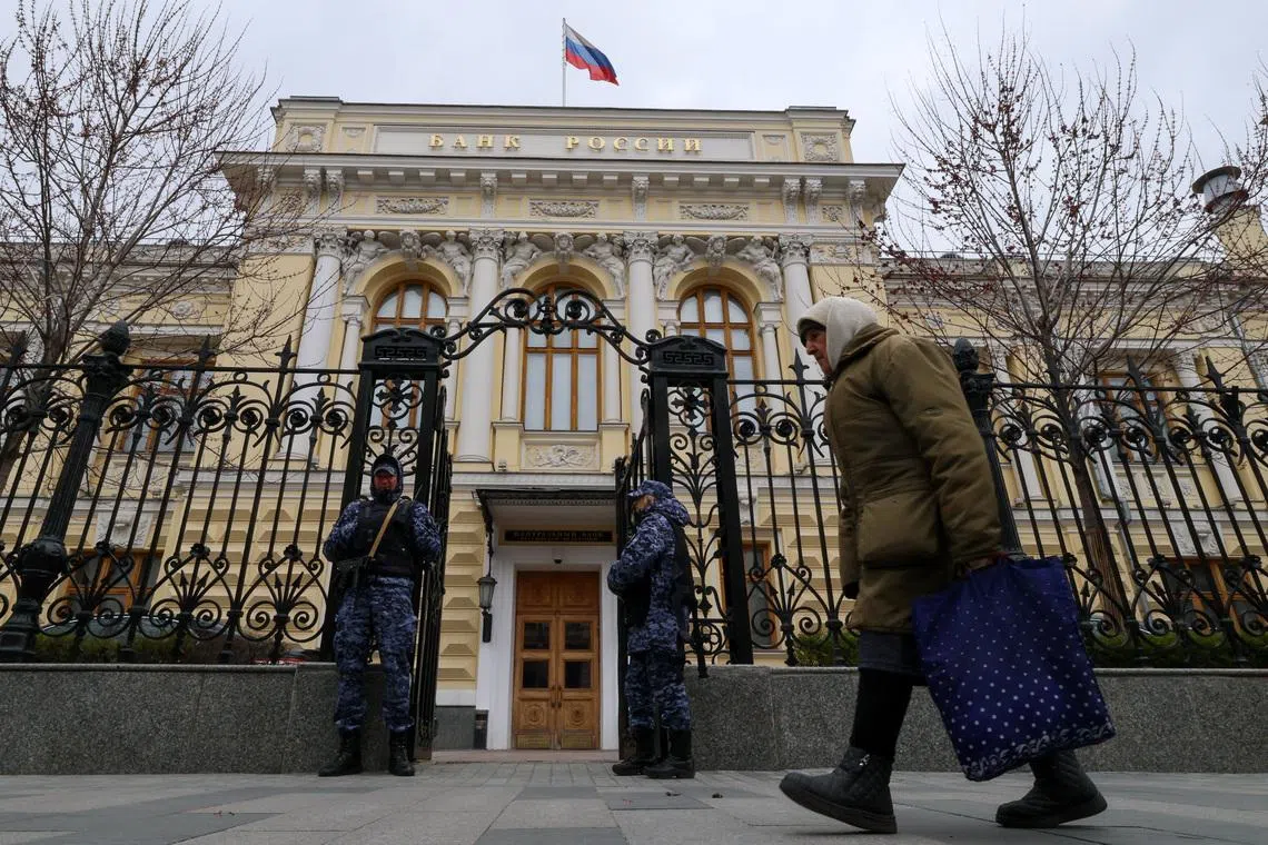 A flag flies above the headquarters of the Russian Central Bank on the day of a key rate-setting meeting in Moscow, Russia, April 24, 2026. REUTERS/Anastasia Barashkova