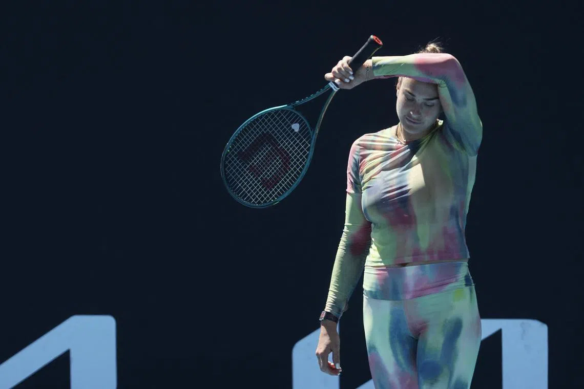 Belarus' Aryna Sabalenka takes part in a practice session on day thirteen of the Australian Open tennis tournament.