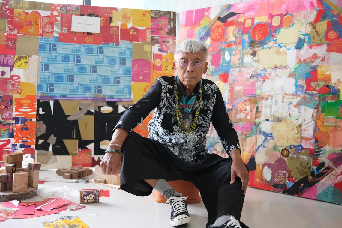 The exhibition -  "Celebrations: Tradition Reimagined (欢聚一堂)," offers a fresh perspective on family values, cultural traditions, and the significance of auspicious symbols. It is open to the public until Feb 12, 2025, featuring over 40 of Goh’s collages and mixed media works crafted from recycled red packets and other materials, the works illustrate themes of renewal and transformation central to Chinese New Year.  