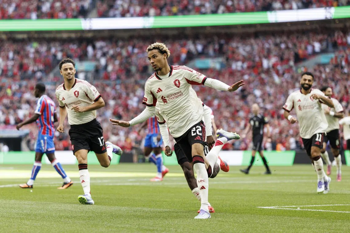 Liverpool's Hugo Ekitike celebrates after scoring against Crystal Palace in the Community Shield.