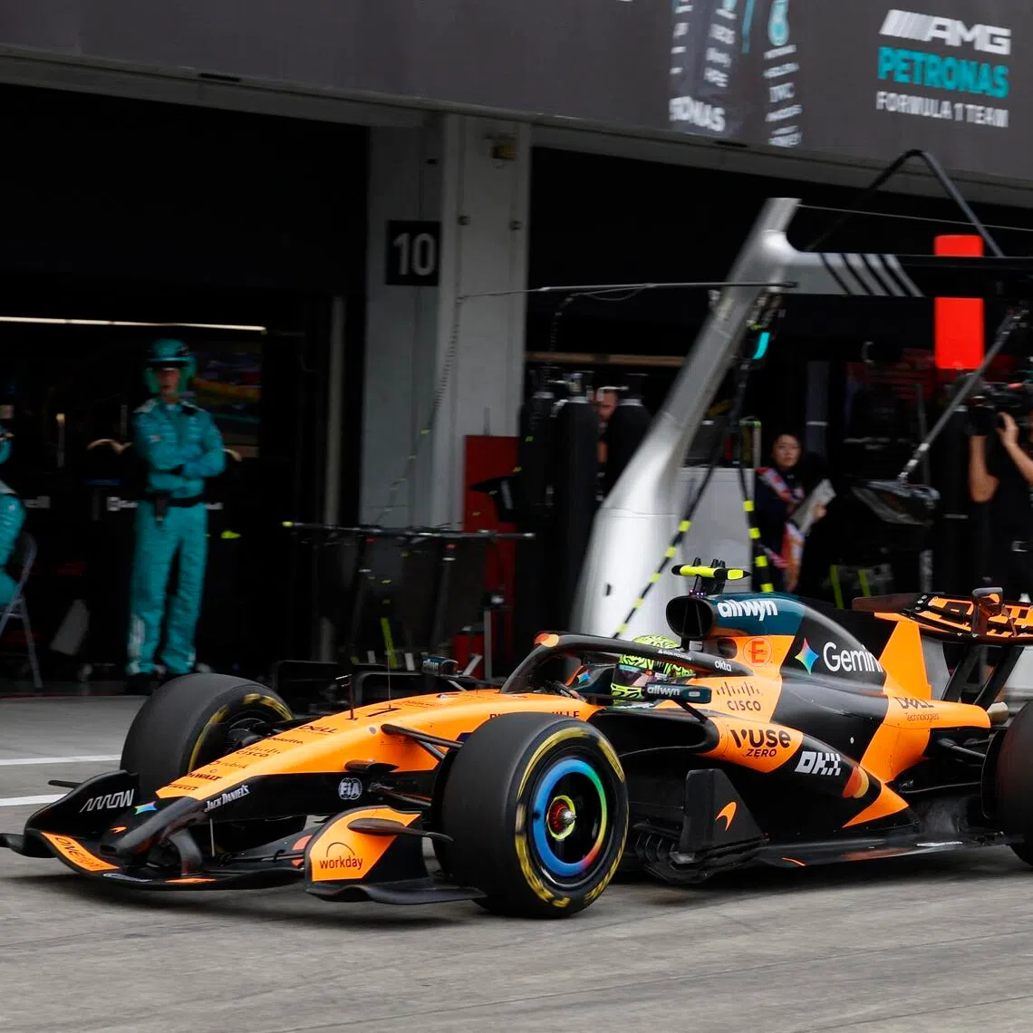 McLaren's Lando Norris on a pit stop during the Japanese Grand Prix in March 2026.