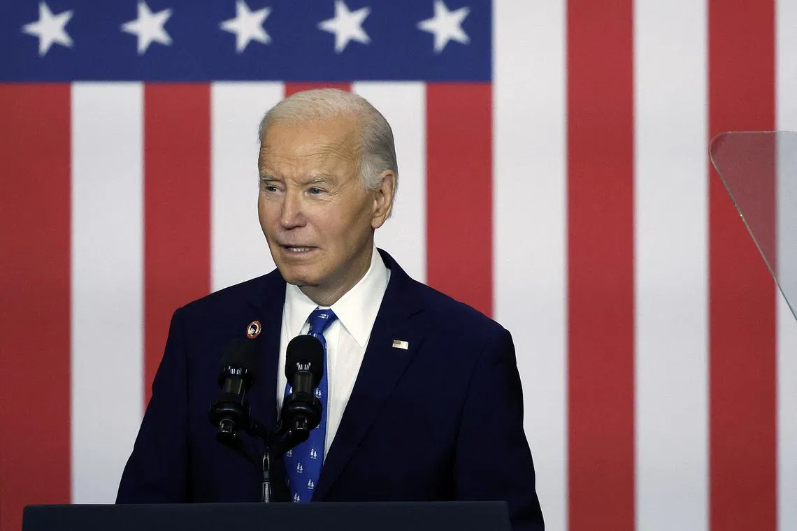 WASHINGTON, DC - DECEMBER 16: U.S. President Joe Biden speaks at the Department of Labor on December 16, 2024 in Washington, DC. Biden signed a proclamation to establish the Frances Perkins National Monument in Maine. Perkins was the first female Cabinet secretary and served as the Labor Secretary under Franklin Roosevelt.   Kevin Dietsch/Getty Images/AFP (Photo by Kevin Dietsch / GETTY IMAGES NORTH AMERICA / Getty Images via AFP)