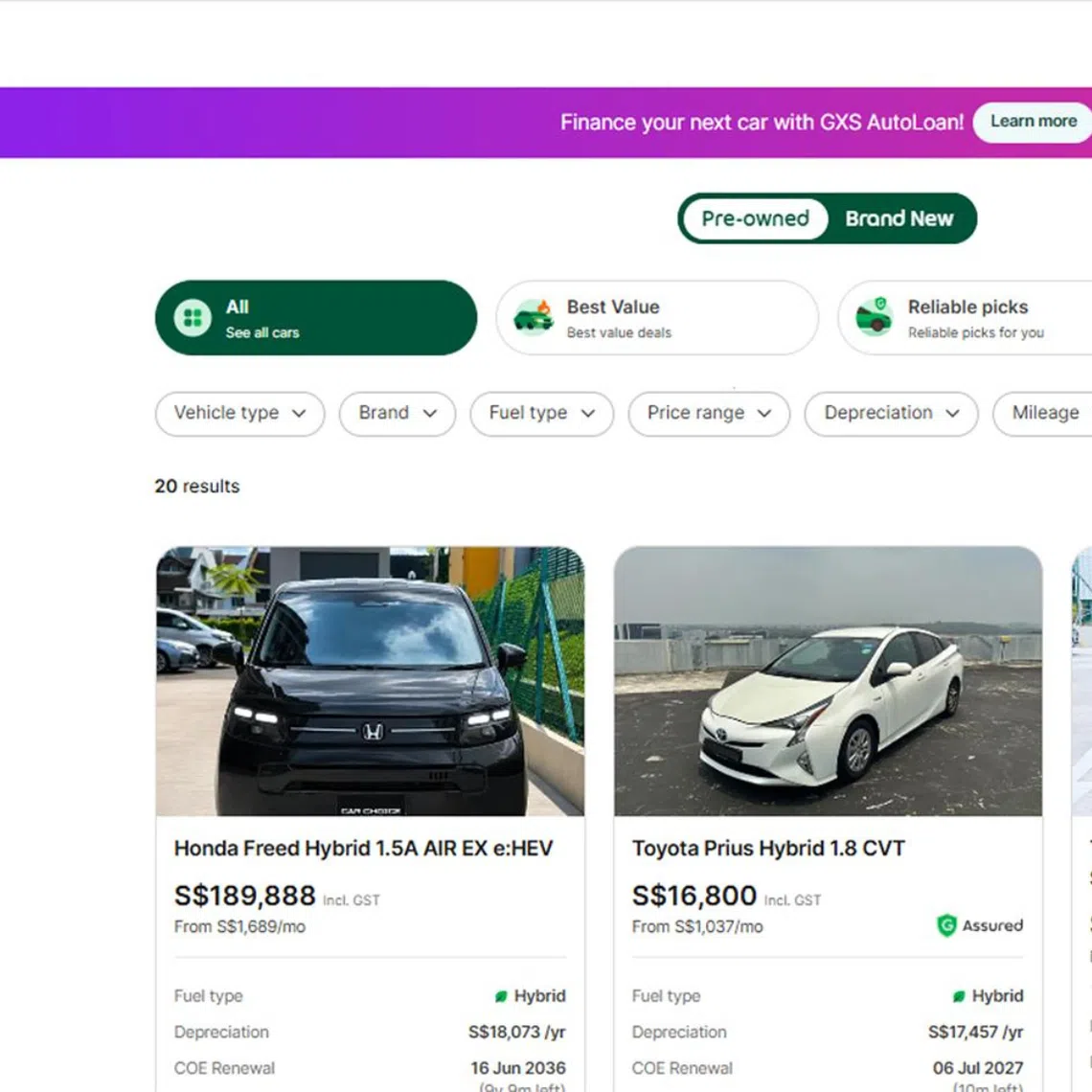 Grab launches new online car marketplace.