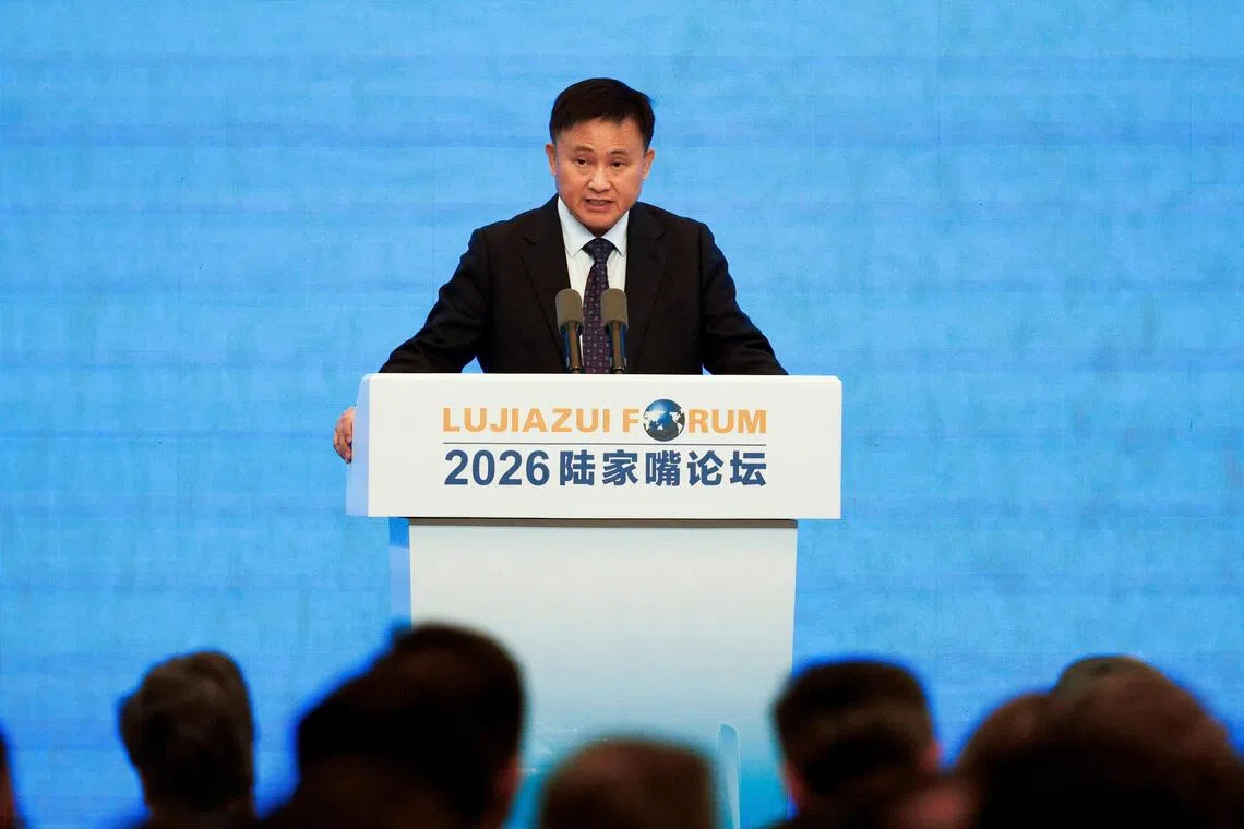 Pan Gongsheng, governor of People’s Bank of China, speaking at the Lujiazui Forum 2026 in Shanghai on June 17.