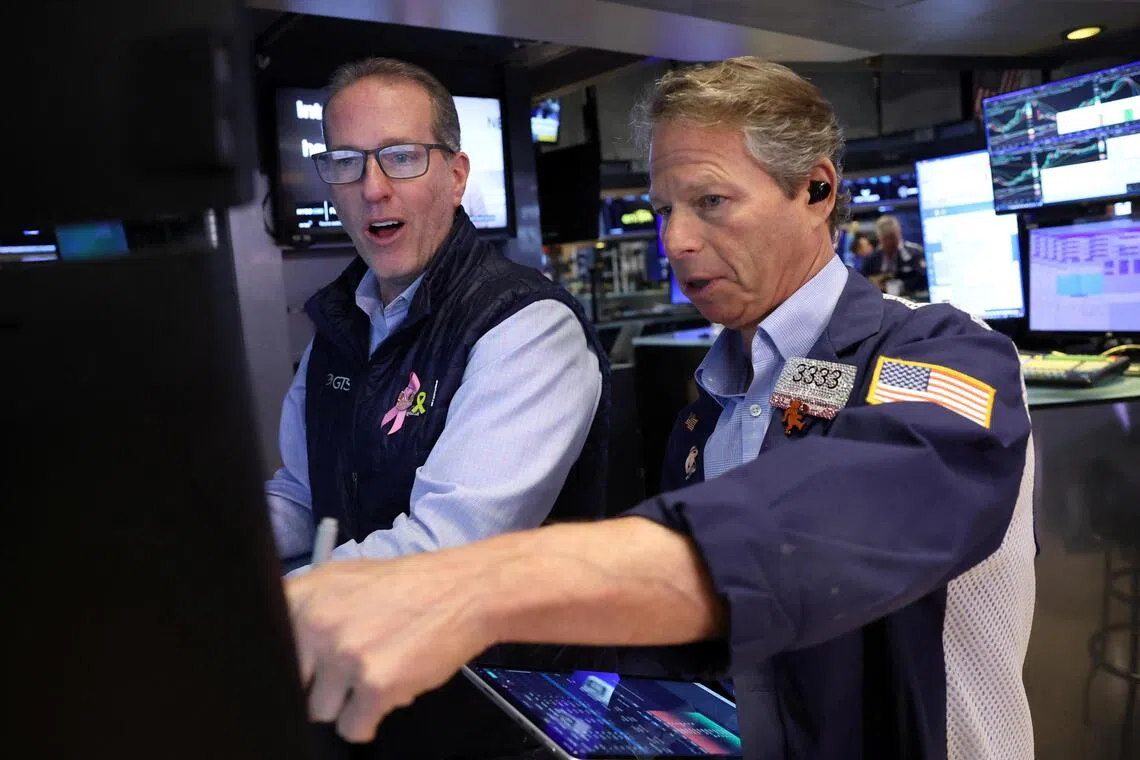 Traders working on the floor of the New York Stock Exchange, in New York City.