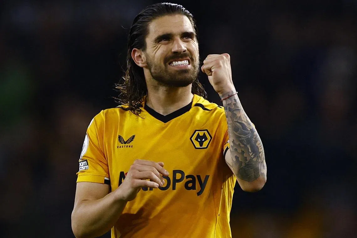 Wolverhampton Wanderers' Ruben Neves celebrates after the match.