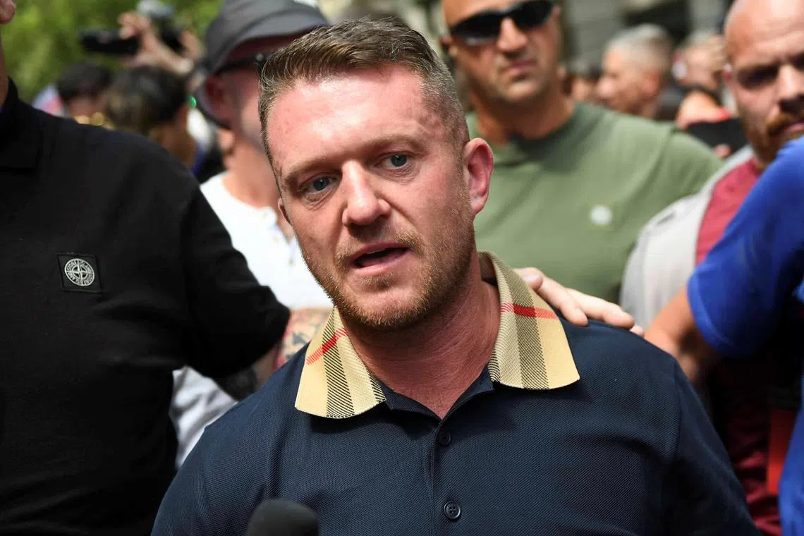 Tommy Robinson is alleged to have orchestrated attacks targeting migrants in Britain through social media posts.