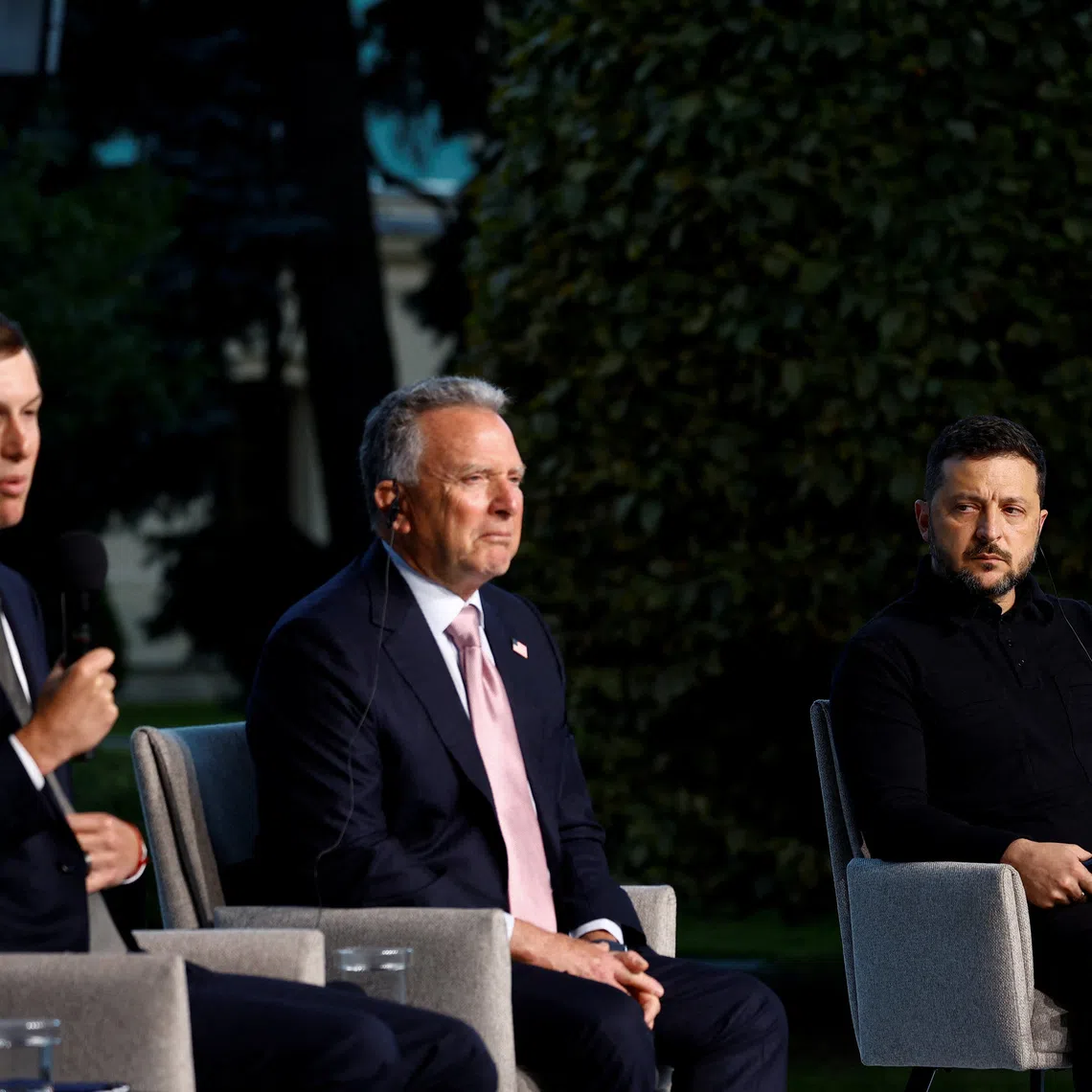 Jared Kushner, U.S. President Donald Trump's son-in-law, speaks while Ukraine's President Volodymyr Zelenskiy and U.S. Special Envoy Steve Witkoff listen during a joint news conference, amid Russia's attack on Ukraine, in Kyiv, Ukraine September 6, 2026. REUTERS/Valentyn Ogirenko