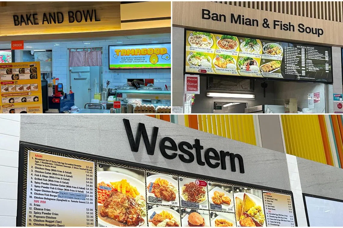 (Clockwise from top left) Singapore Polytechnic's Tamagood, Temasek Polytechnic's Ban Mian and Fish Soup stall