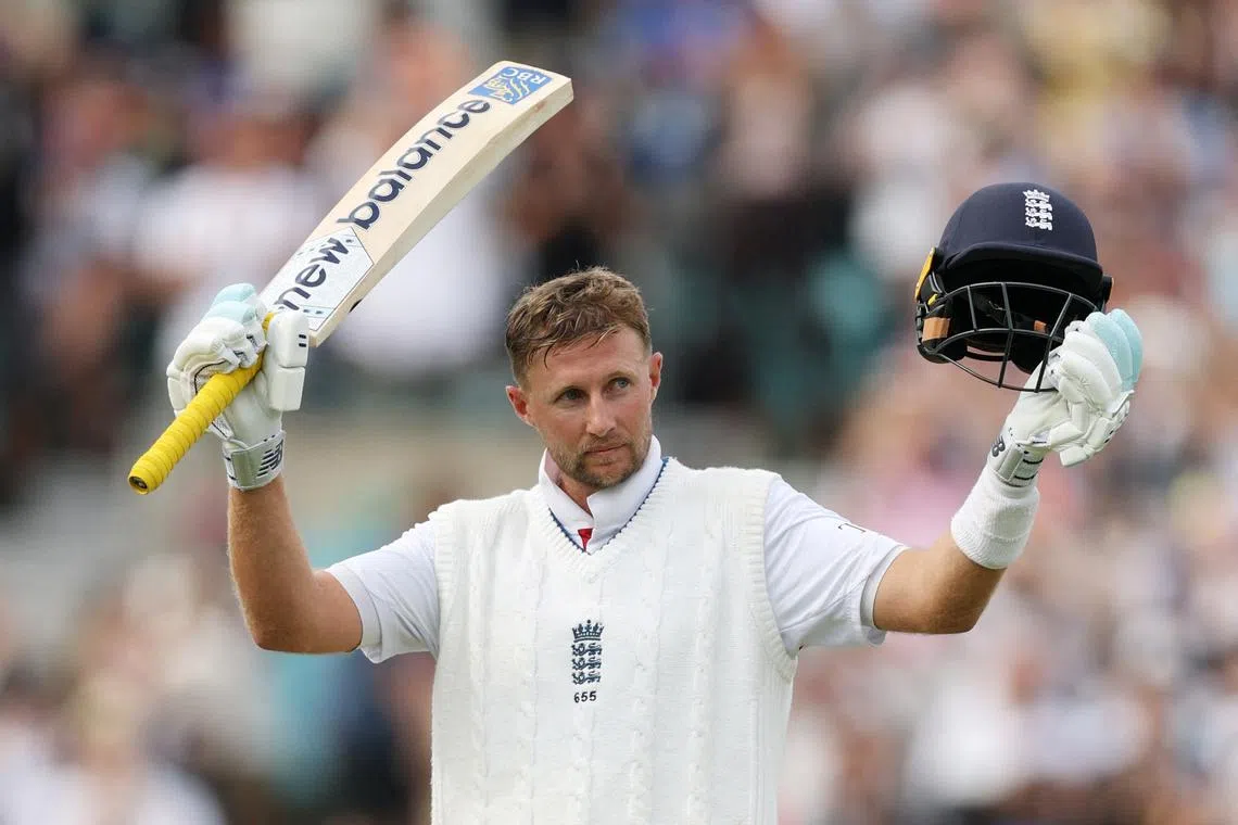 FILE PHOTO: England's Joe Root celebrates after reaching his century in the fifth test against India at the Oval, London, in August 2025.  Action Images via Reuters/Paul Childs/File Photo