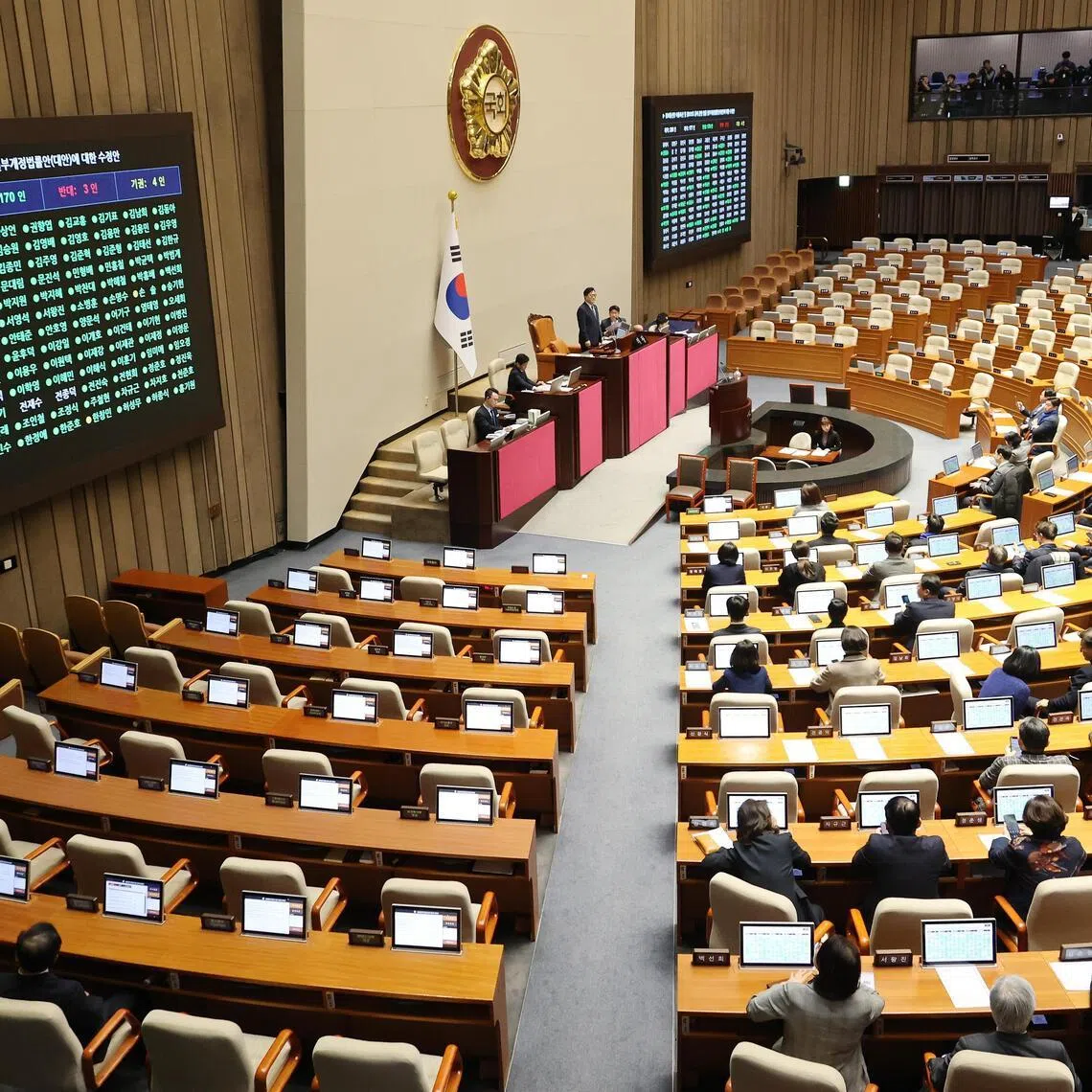 The National Assembly, led by the ruling Democratic Party, passes an anti-fake news bill during a plenary session in Seoul, South Korea, Dec 24, 2025. 
