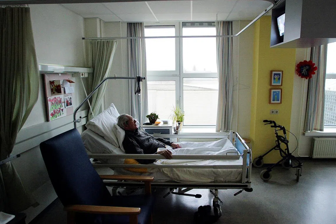 An unidentified man suffering from Alzheimer's disease in a nursing home in the Netherlands.   