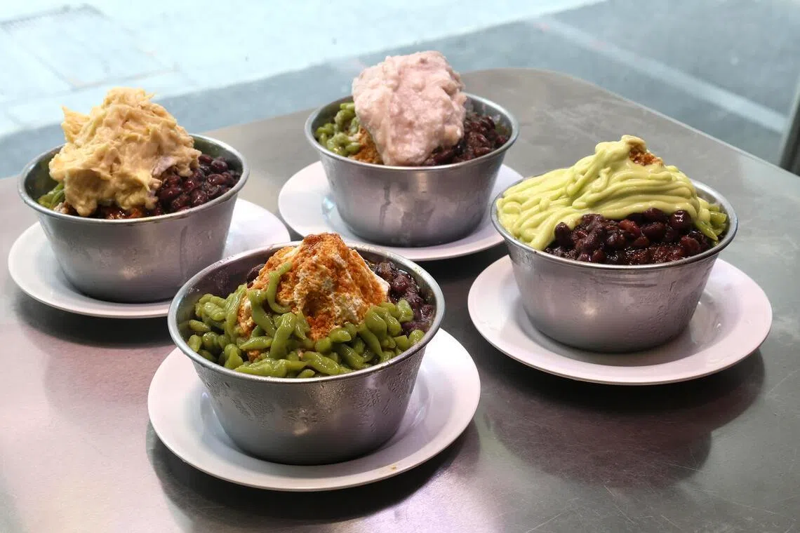 Clockwise from top left: Durian Chendol, Yammy Chendol, Avocado Chendol and Chendol at dessert shop Yat Ka Yan.