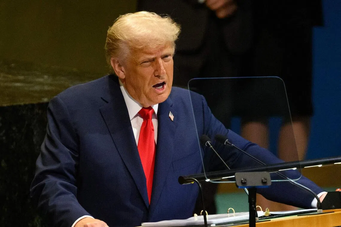 US President Donald Trump addressing the UN General Assembly on Sept 23, in New York City.
