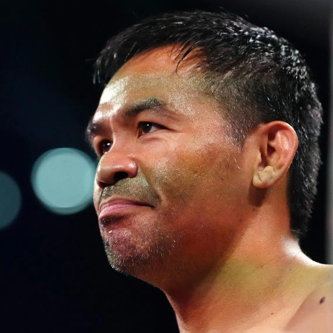 FILE PHOTO: Jul 19, 2025; Las Vegas, Nevada,  USA; Manny Pacquiao smiles before his fight against Mario Barrios at MGM Grand Garden Arena. Mandatory Credit: Stephen R. Sylvanie-Imagn Images/ File Photo