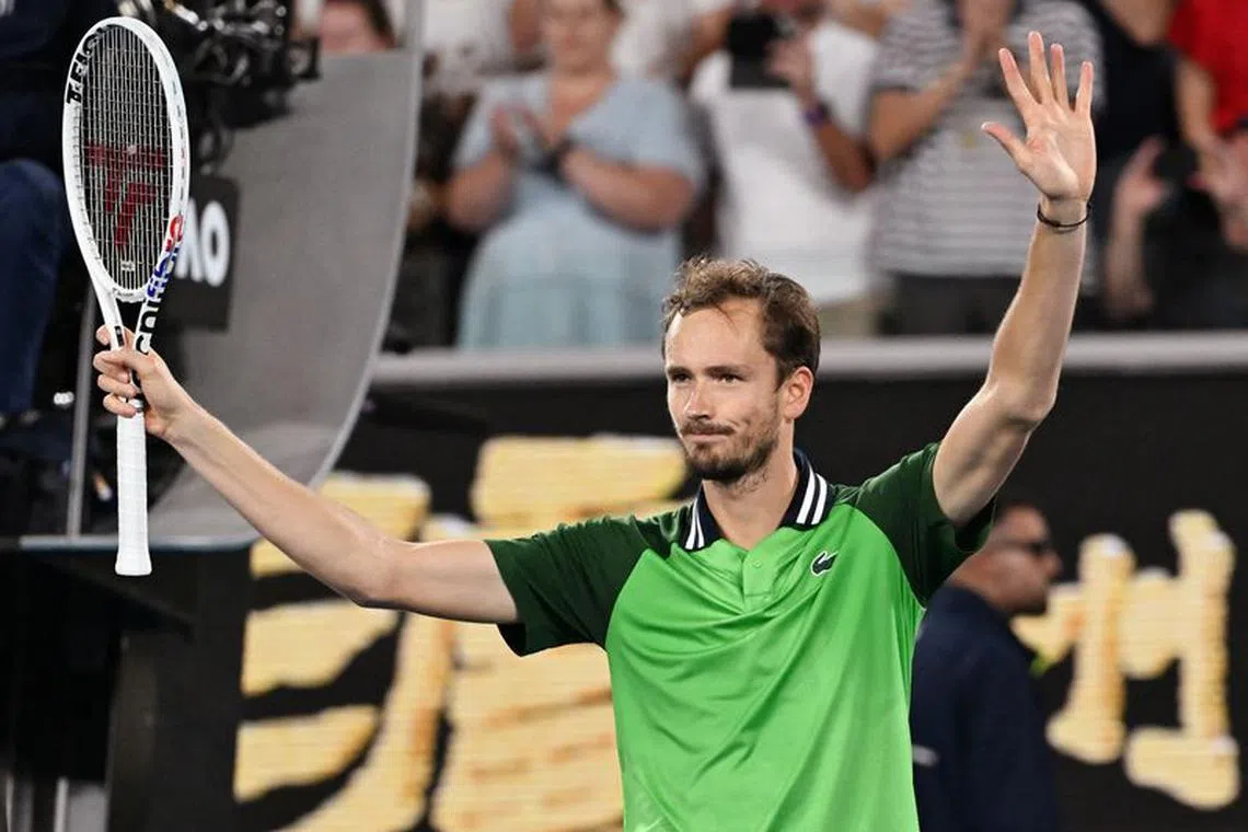 Tennis - Australian Open - Melbourne Park, Melbourne, Australia - January 20, 2024 Russia's Daniil Medvedev reacts after winning his third round match against Canada's Felix Auger-Aliassime REUTERS/Tracey Nearmy