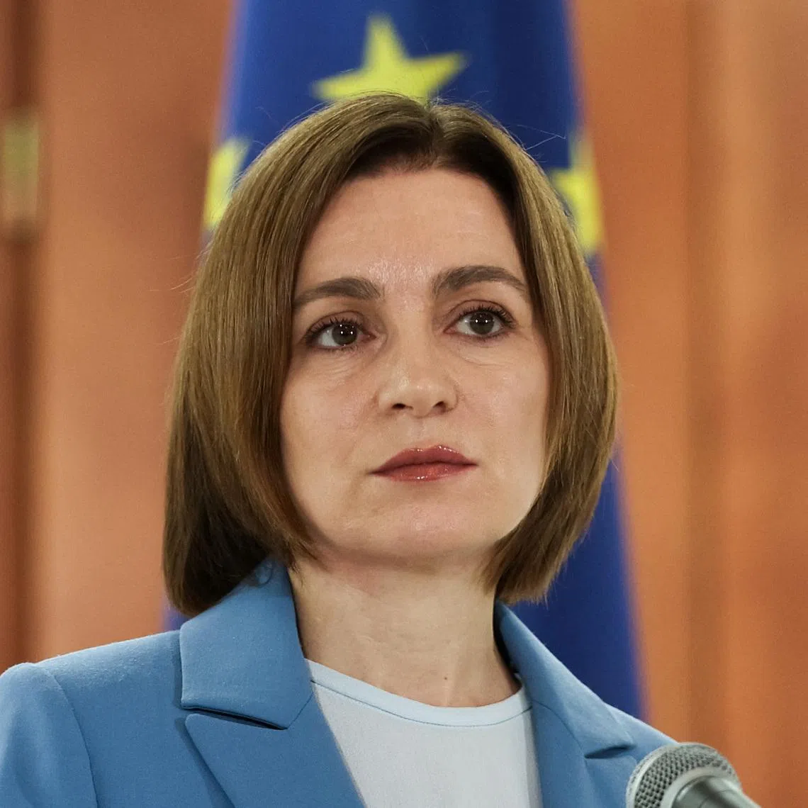 Moldovan President Maia Sandu attends a press conference following the announcement of parliamentary elections results, in Chisinau, Moldova September 29, 2025. REUTERS/Vladislav Culiomza/File Photo
