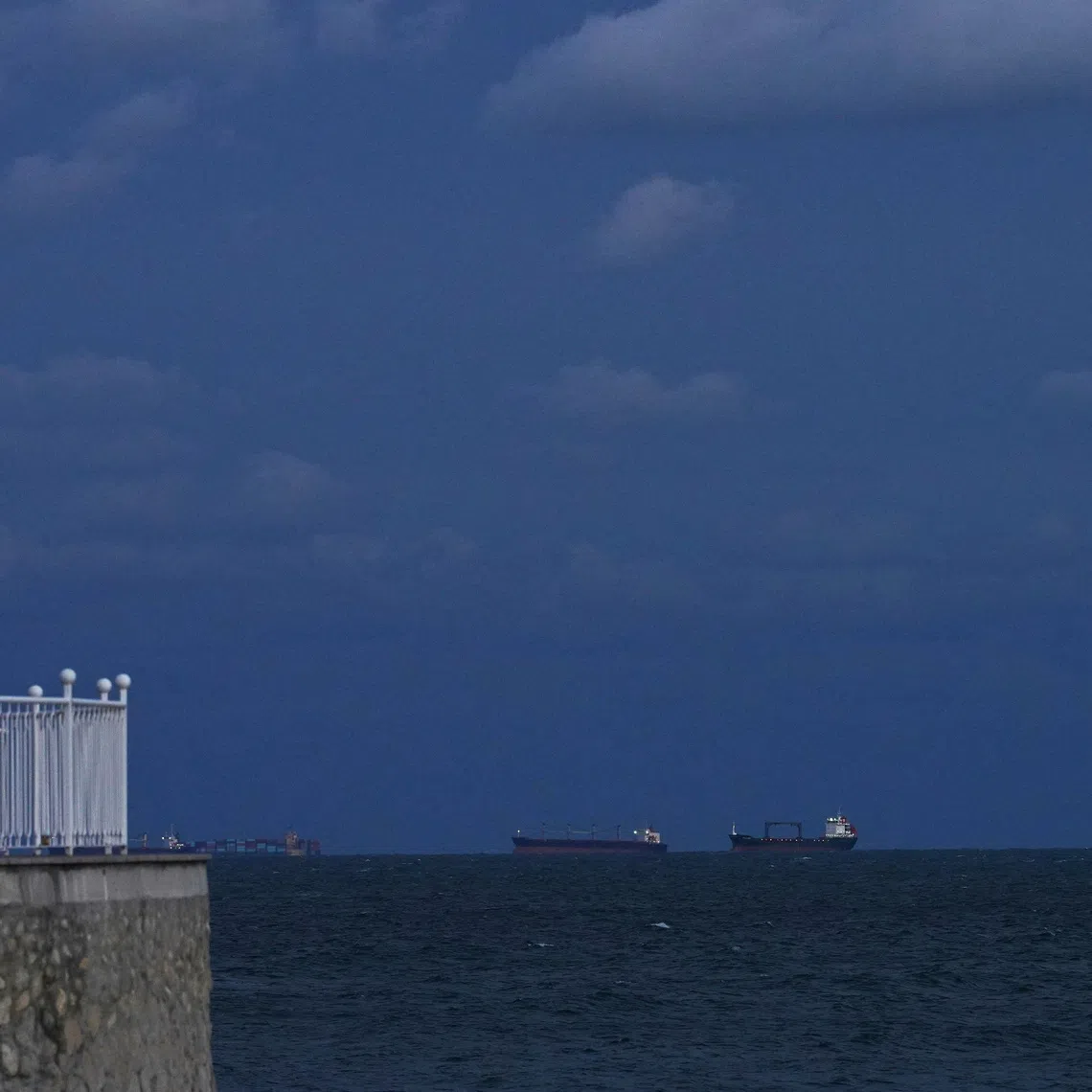 Ships wait in the Black Sea in Constanta, Romania, October 15, 2026. REUTERS/Andreea Campeanu
