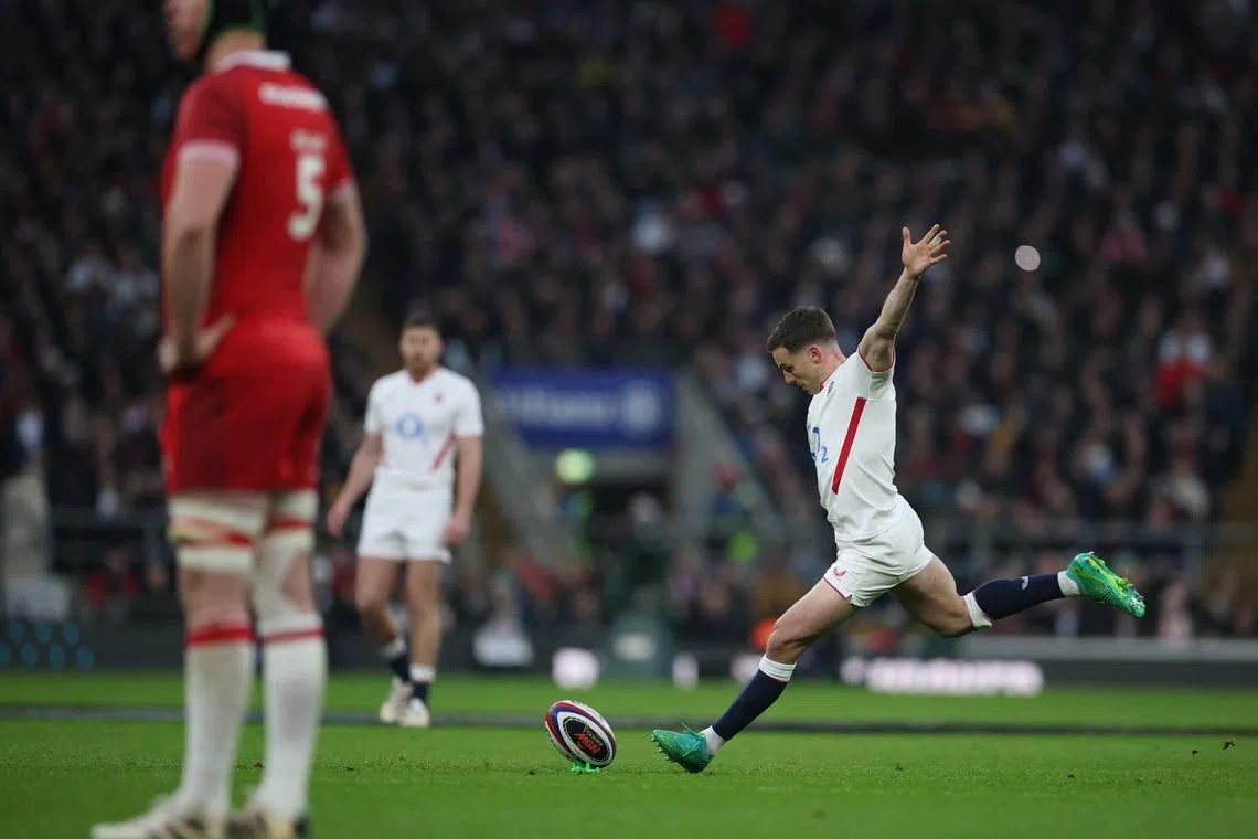 Rugby Union - Six Nations Championship - England v Wales - Allianz Stadium, Twickenham, Britain - February 7, 2026 England's George Ford scores a penalty REUTERS/Isabel Infantes