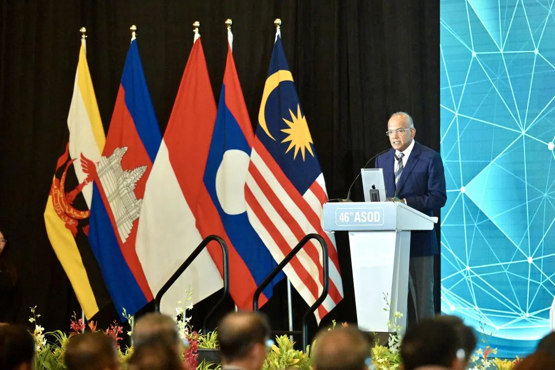 Home Affairs Minister K. Shanmugam speaking at the 46th Asean Senior Officials Meeting on Drug Matters on Aug 26.