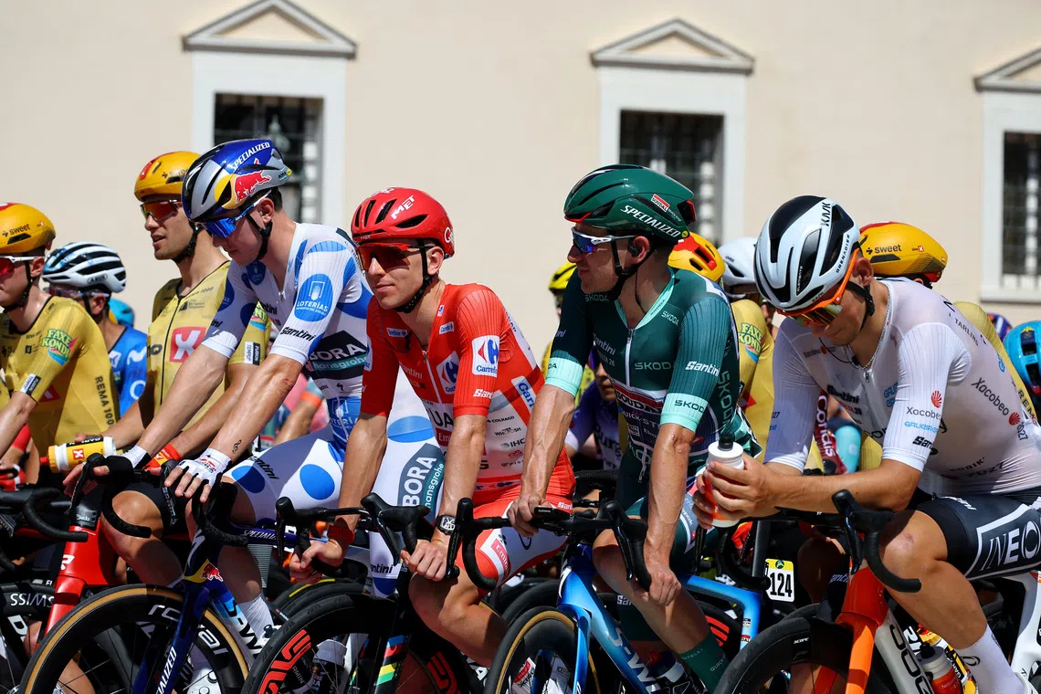 Cycling - Vuelta a Espana - Stage 2 - Monaco to Manosque - Manosque, France - August 23, 2026 UAE Team Emirates XRG's Tadej Pogacar and riders ahead of the start of stage 2 REUTERS/Manon Cruz
