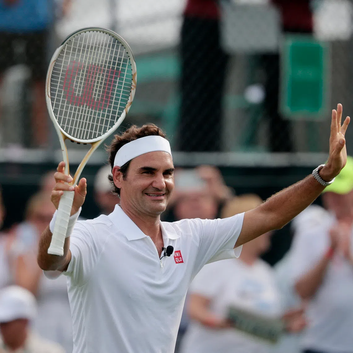 Roger Federer reacts during the celebrity pro classic in Newport, Rhode Island, US.