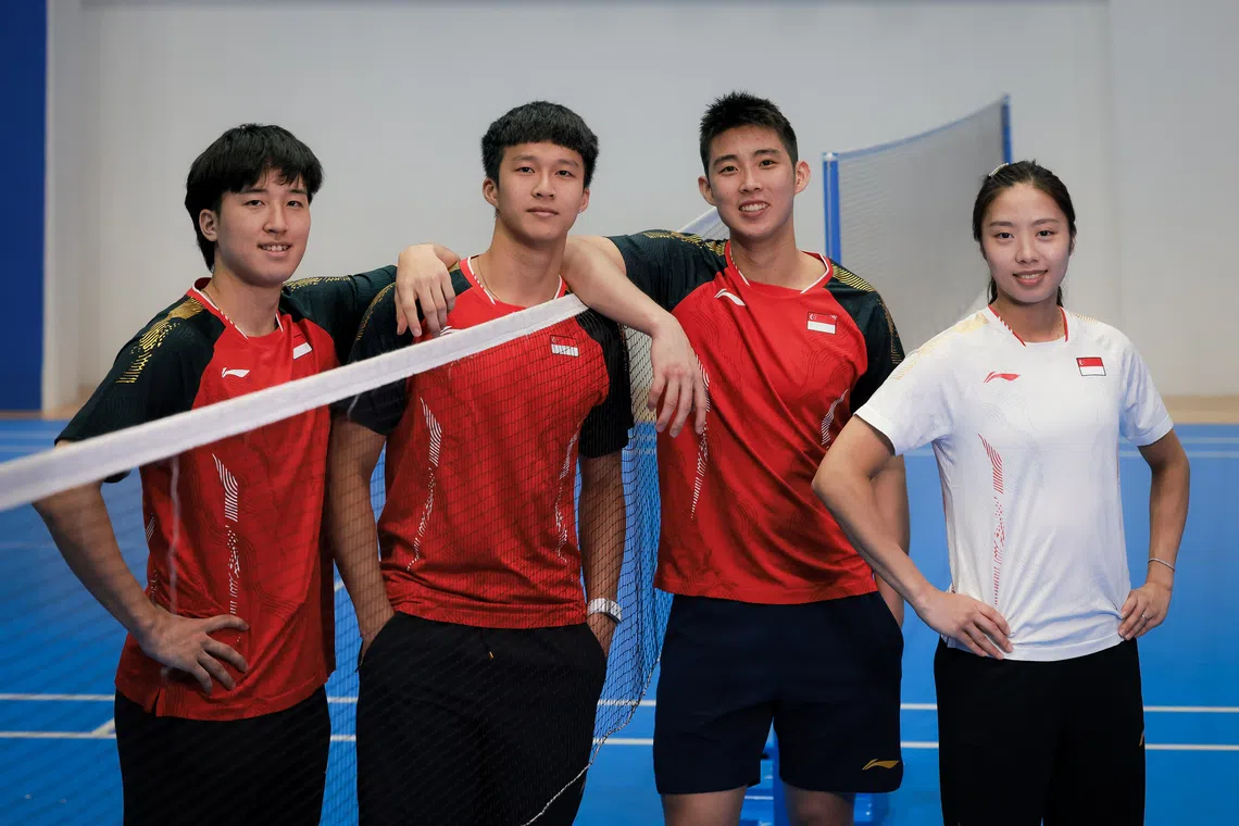 Singapore will be represented at the 2026 Asian Games badminton competitions by (from left) men’s doubles pair Junsuke Kubo and Wesley Koh, as well as men and women’s singles players Loh Kean Yew and Yeo Jia Min.