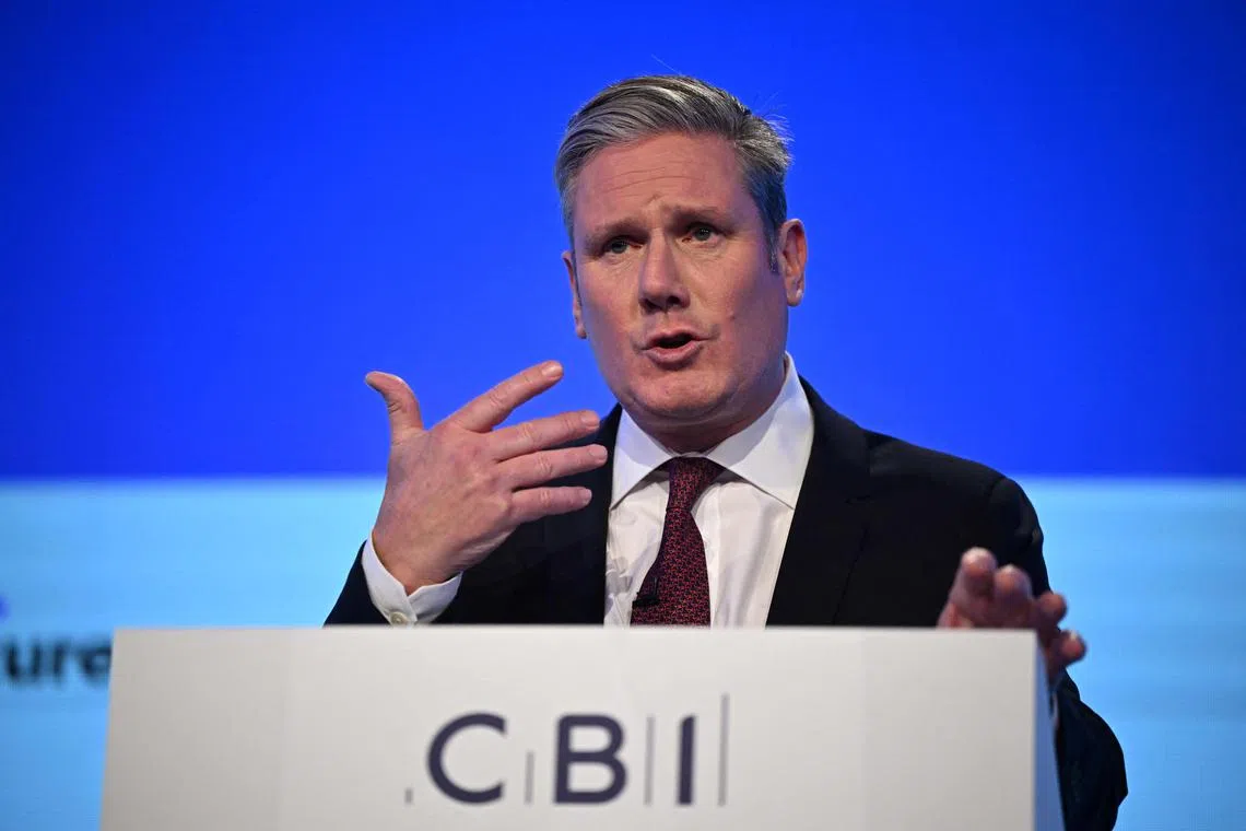Britain's opposition Labour Party leader Keir Starmer delivers a speech at the Confederation of Business Industry (CBI) annual conference on Nov 22.
