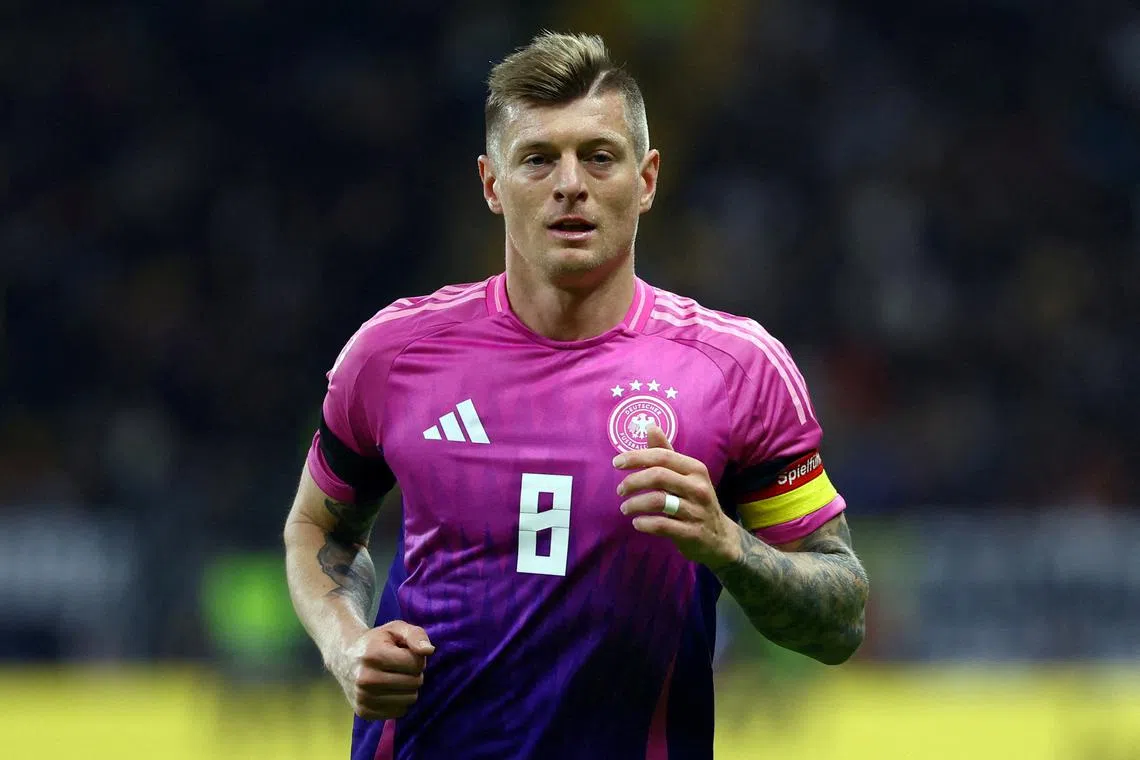FILE PHOTO: Soccer Football - International Friendly - Germany v Netherlands - Deutsche Bank Park, Frankfurt, Germany - March 26, 2024  Germany's Toni Kroos REUTERS/Kai Pfaffenbach/File Photo