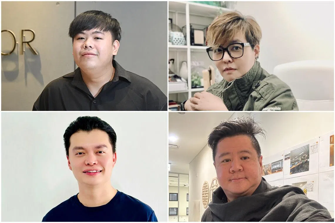 (Clockwise from top left) Mr Kelvin "Mayiduo" Tan, Ms Carmen Tang, Mr Eric Ong and Mr Dalton Wang built thriving interior design studios from scratch. 