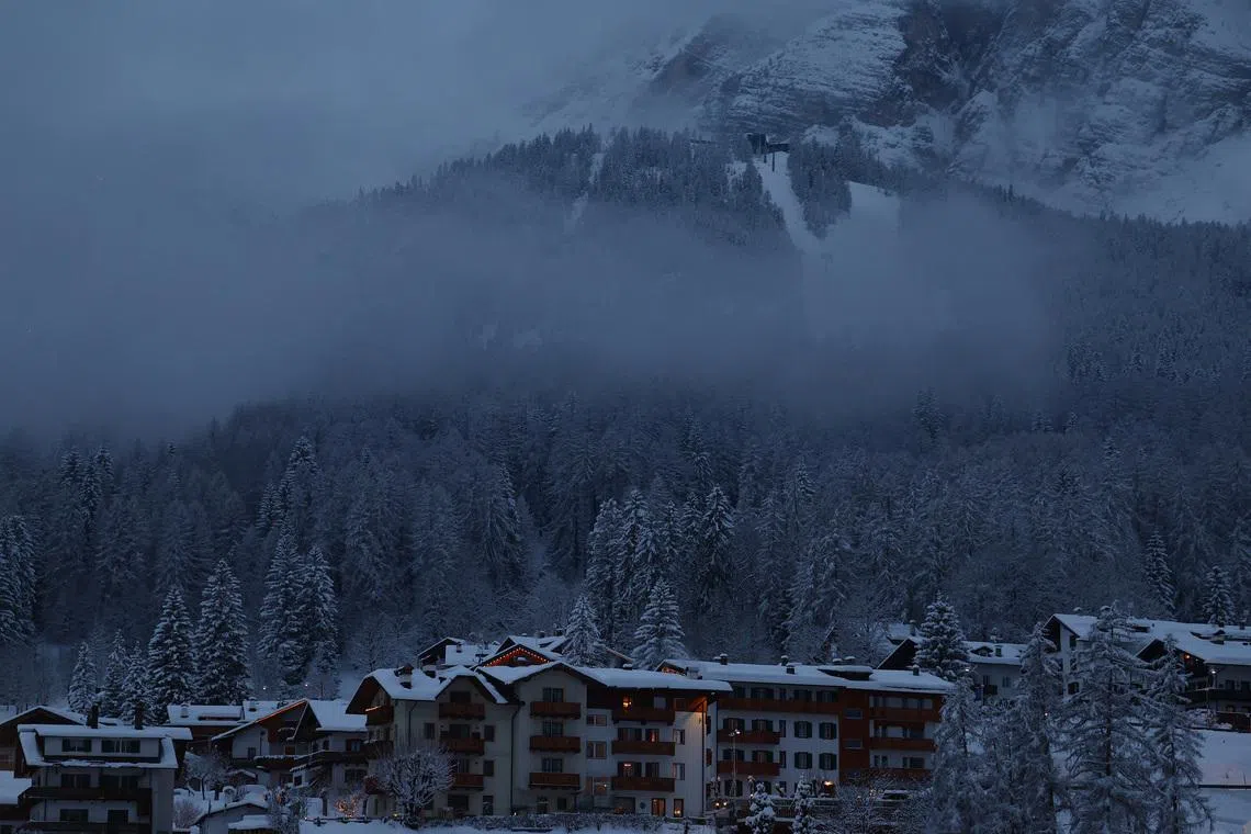 Milano Cortina 2026 Olympics - Curling - Women's Round Robin Session 12 - Cortina Curling Olympic Stadium, Cortina d'Ampezzo, Italy - February 19, 2026. A general view of the fog over forest and mountains during Milano Cortina 2026 Olympics. REUTERS/Issei Kato