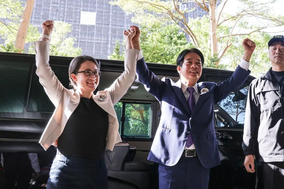 A TVBS survey showed Mr Lai Ching-te, seen here with his running mate Hsiao Bi-khim, leading in the presidential race.
