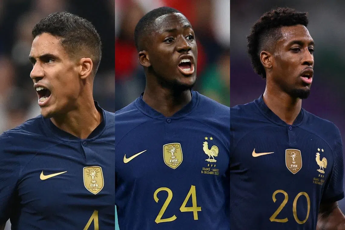 (From left) Raphael Varane, Ibrahima Konate and Kingsley Coman have been sidelined as Les Bleus prepare to take on Lionel Messi and Argentina.