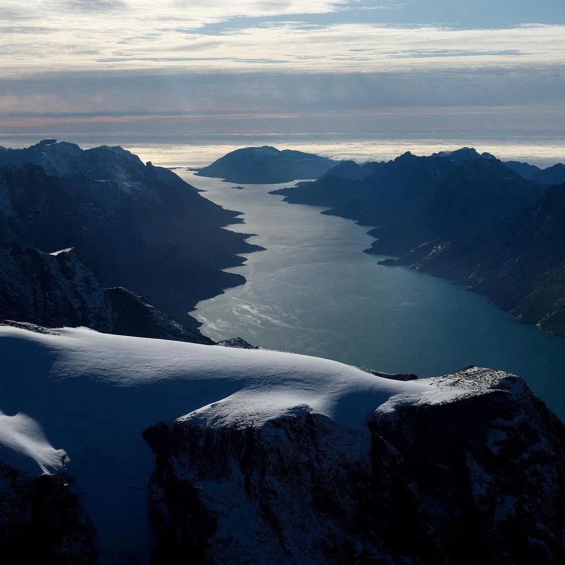 An aerial view shows a fjord in western Greenland, September 2025.