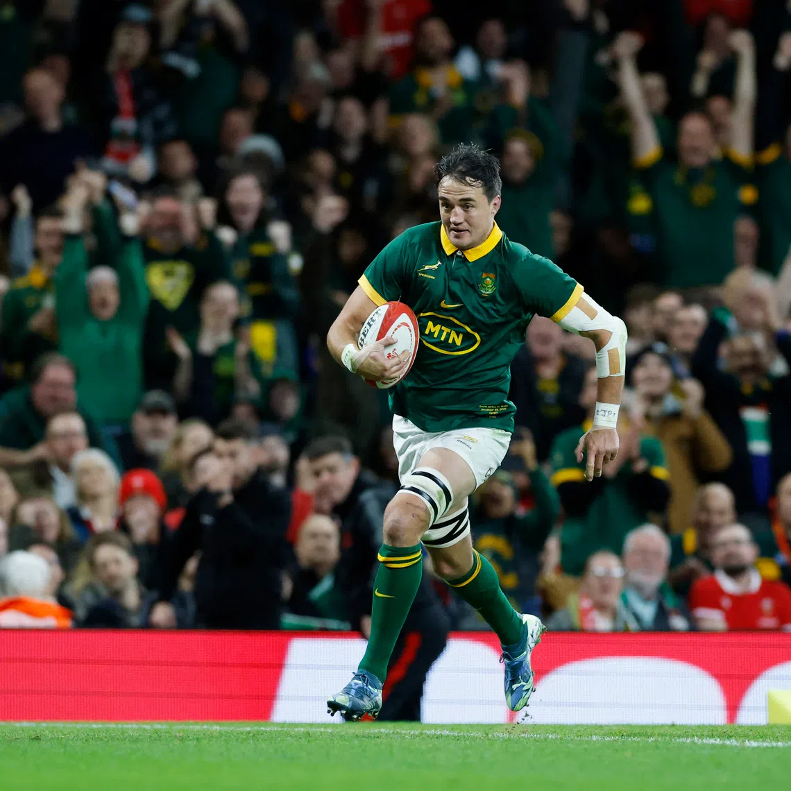 Rugby Union - Autumn Internationals - Wales v South Africa - Principality Stadium, Cardiff, Wales, Britain - November 23, 2024 South Africa's Franco Mostert scores their first try Action Images via Reuters/Peter Cziborra