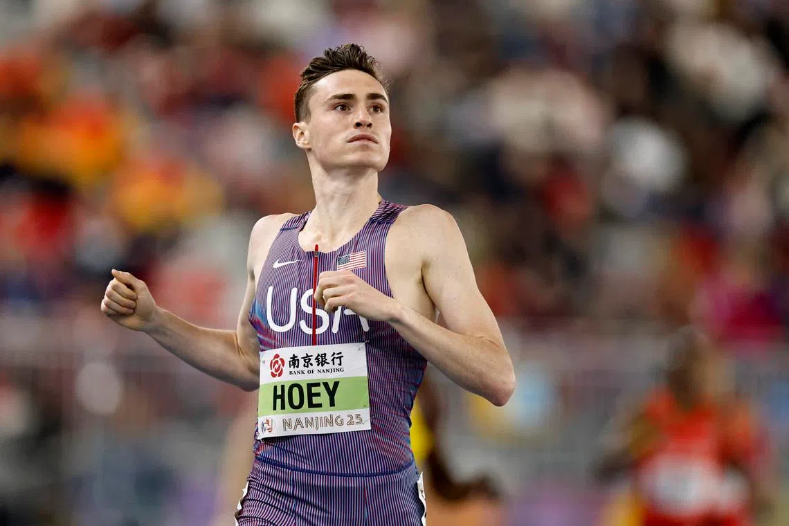 FILE PHOTO: Athletics - World Athletics Indoor Championships - Nanjing Youth Olympic Sports Park, Nanjing, China - March 22, 2025 Josh Hoey of the U.S. in action during the men's 800m semi-final - heat 1 REUTERS/Tingshu Wang/File Photo