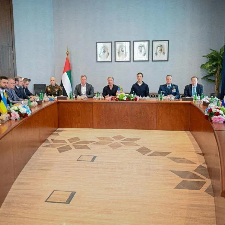 Members of the U.S., Russian and Ukrainian delegations, including United States Special Envoy Steve Witkoff, Jared Kushner, Secretary of Ukraine's National Security and Defence Council Rustem Umerov and head of Russian military intelligence (GRU) and head of Russian’s team in security talk Admiral Igor Kostyukov, attend the second round of trilateral talks in Abu Dhabi, United Arab Emirates, February 4, 2026. UAE Ministry of Foreign Affairs/Handout via REUTERS