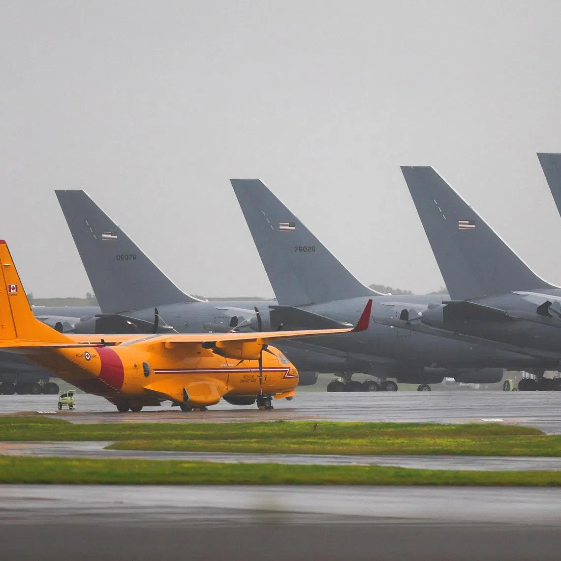 U.S. military planes on the tarmac of Lajes air base in Terceira island, Azores, Portugal, February 21, 2026. REUTERS/Pedro Nunes
