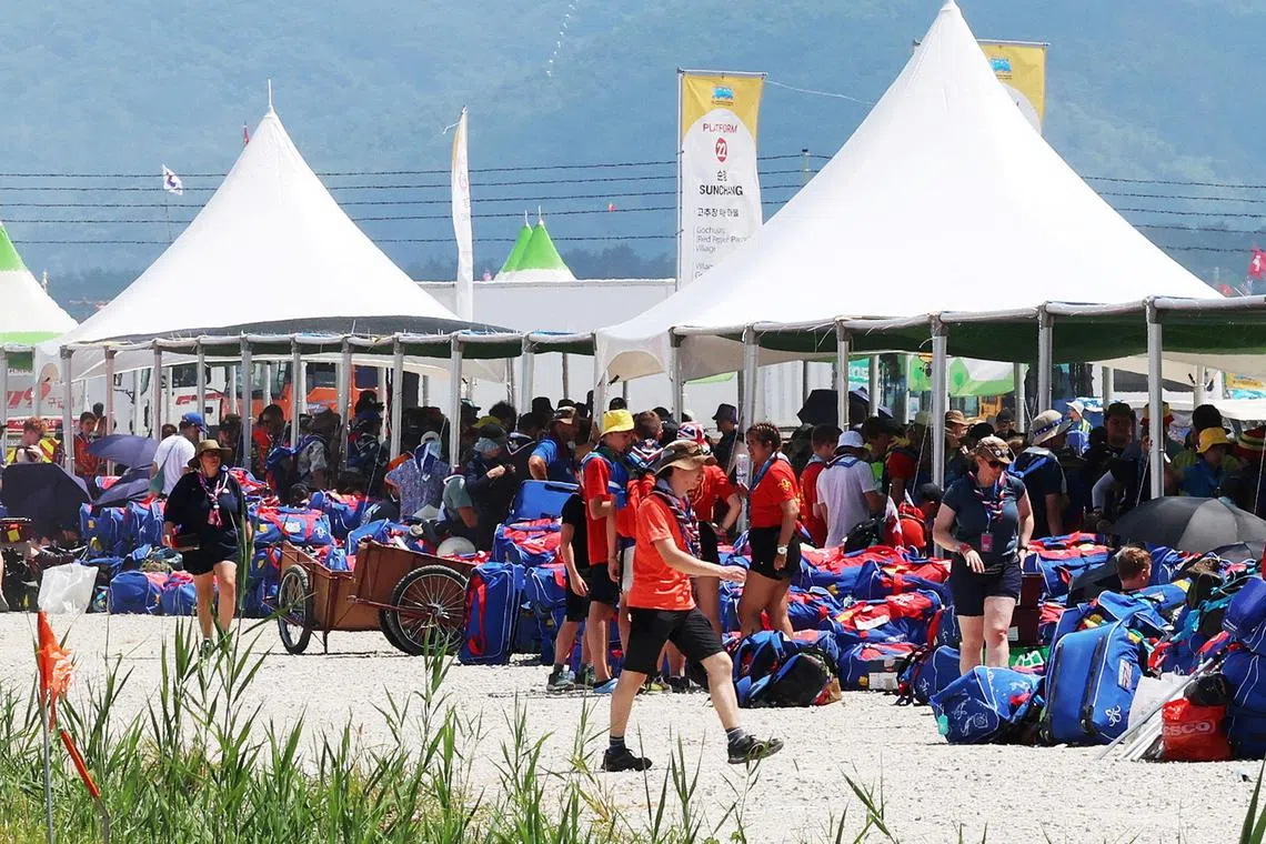 Participants from UK prepare to leave the 25th World Scout Jamboree in Busan, South Korea, on Aug 5.