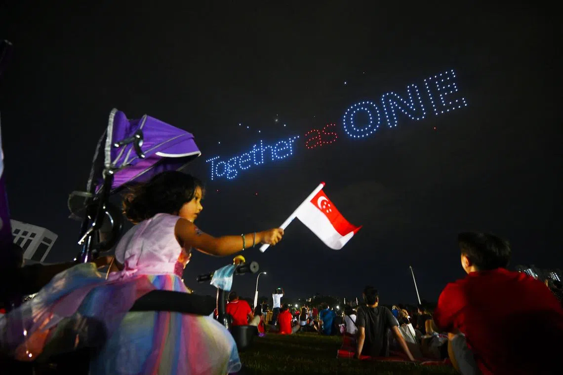 The drone show at the NDP24 Heartland Celebrations at Bishan on Aug 10. 

ST PHOTO: AZMI ATHNI