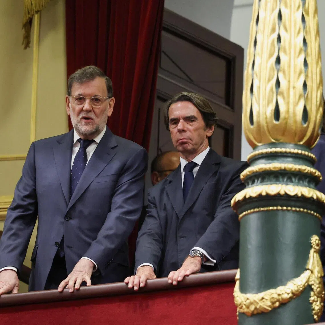 Former Prime Ministers of Spain, Mariano Rajoy and Jose Maria Aznar Lopez, on the day of a meeting between Pope Leo XIV and the members of the Spanish Parliament, during Pope Leo's apostolic journey in Madrid, Spain, June 8, 2026. REUTERS/Alejandro Martinez Velez