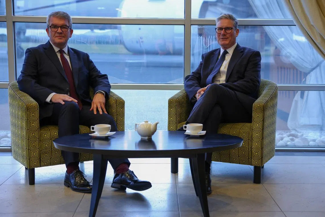 British Prime Minister Keir Starmer meets with the new UK Border Security Commander Martin Hewitt, ahead of his visit to Rome, at an airfield near London, Britain, September 15, 2024. REUTERS/Phil Noble/Pool