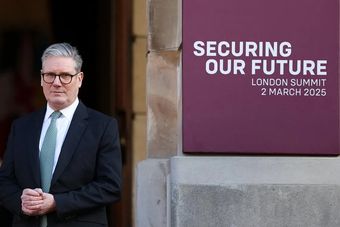 British Prime Minister Keir Starmer stands outside Lancaster House on the day of the European leaders' summit to discuss European security and Ukraine, in London, Britain, March 2, 2025. REUTERS/Toby Melville/Pool