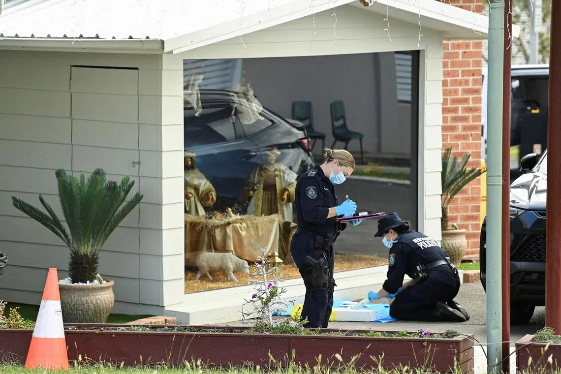 Police at the Assyrian Christ The Good Shepherd Church in Sydney on April 16, the day after a knife attack took place.