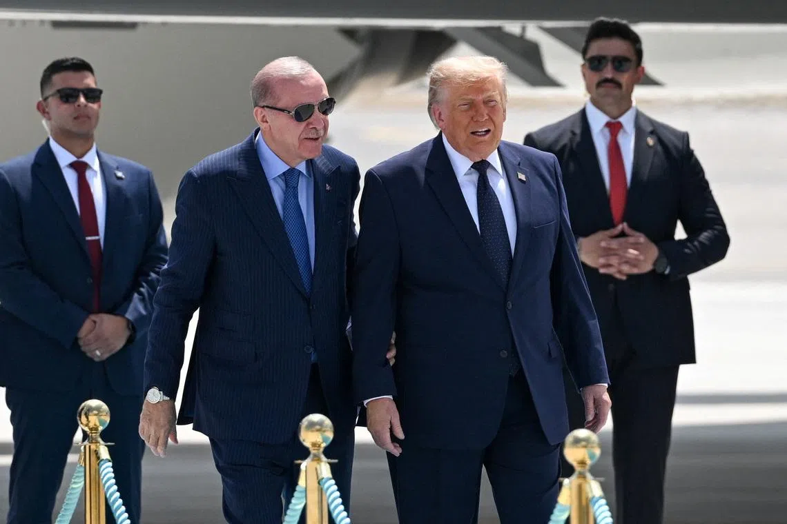 Turkish President Recep Tayyip Erdogan welcomes US President Donald Trump, in Ankara, Turkey, on July 7.
